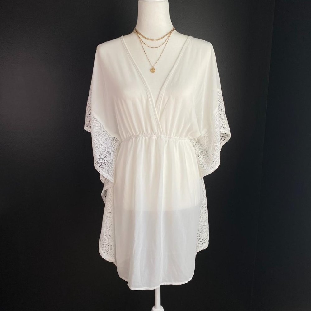 White Crochet Knit Detail Beach Cover Mini Sundress